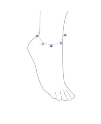 Protection Amulet Minimalist Delicate Dangling Multi Color Evil Eye Anklet Ankle Bracelet Sterling Silver -9-10 Inch Adjustable