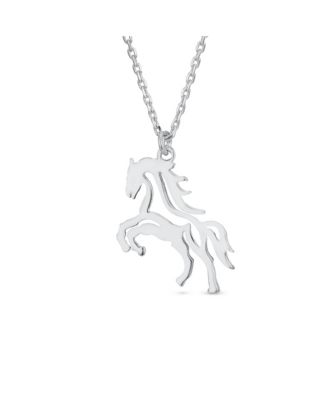 Cowgirl Equestrian Galloping Thoroughbred Horse Pendant Necklace Oxidized Sterling Silver