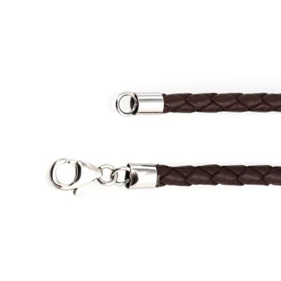 Set of 2 Braided Leather Cord Necklaces with Sterling Silver Clasp - Black & Brown 18-24 Inch