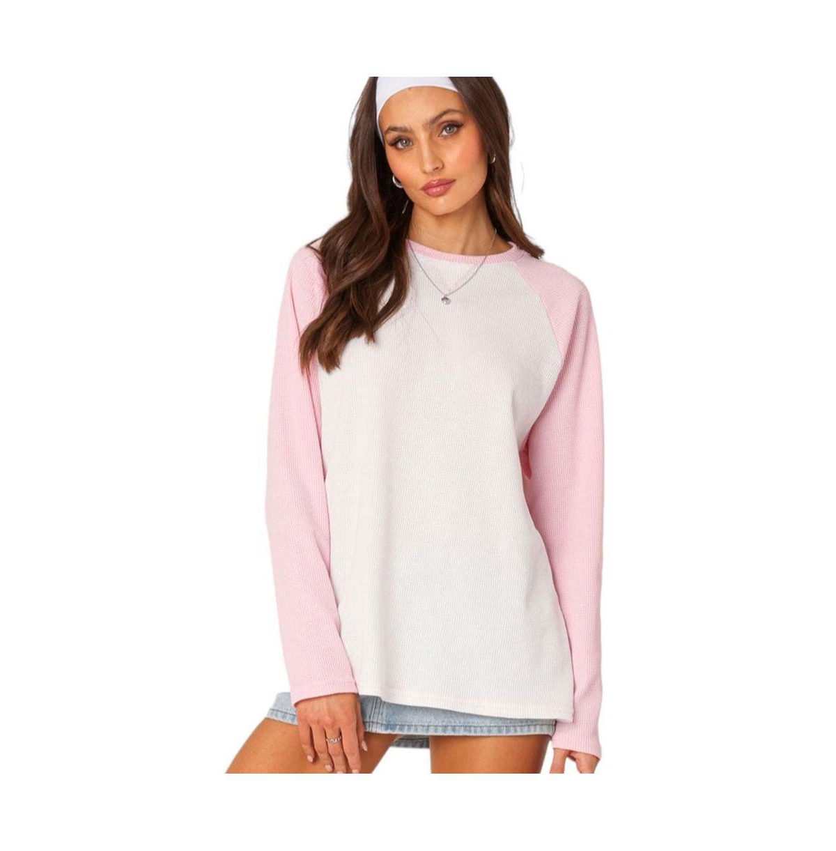 Edikted Women's Me Time oversized waffle top - Light-pink