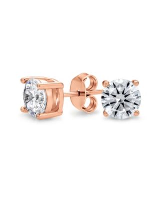 Round Solitaire CZ Stud Earrings Rose Gold Plated 925 Sterling Silver