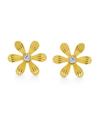 Simple Dainty CZ Accent My Sun Shine Sunflower Flower Daisy Stud Earrings  Gold Plated Sterling Silver