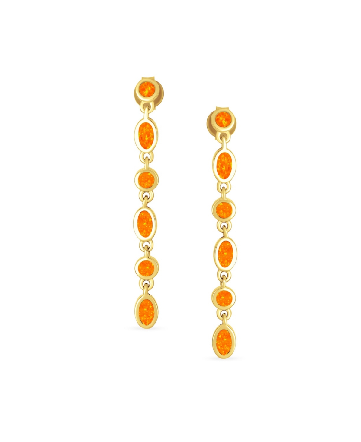 Bling Jewelry Geometric Multi Alternating Bezel Oval Round Circles Strand Long Waterfall Blue Synthetic Opal Dangle Earrings Sterling Silver inch