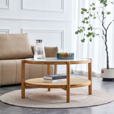 Modern double-layer solid wood tea table