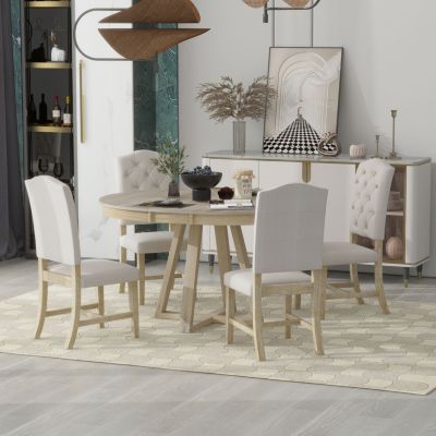 5 Pc. Solid Wood Upholstered Retro Round Table Dining Room Set