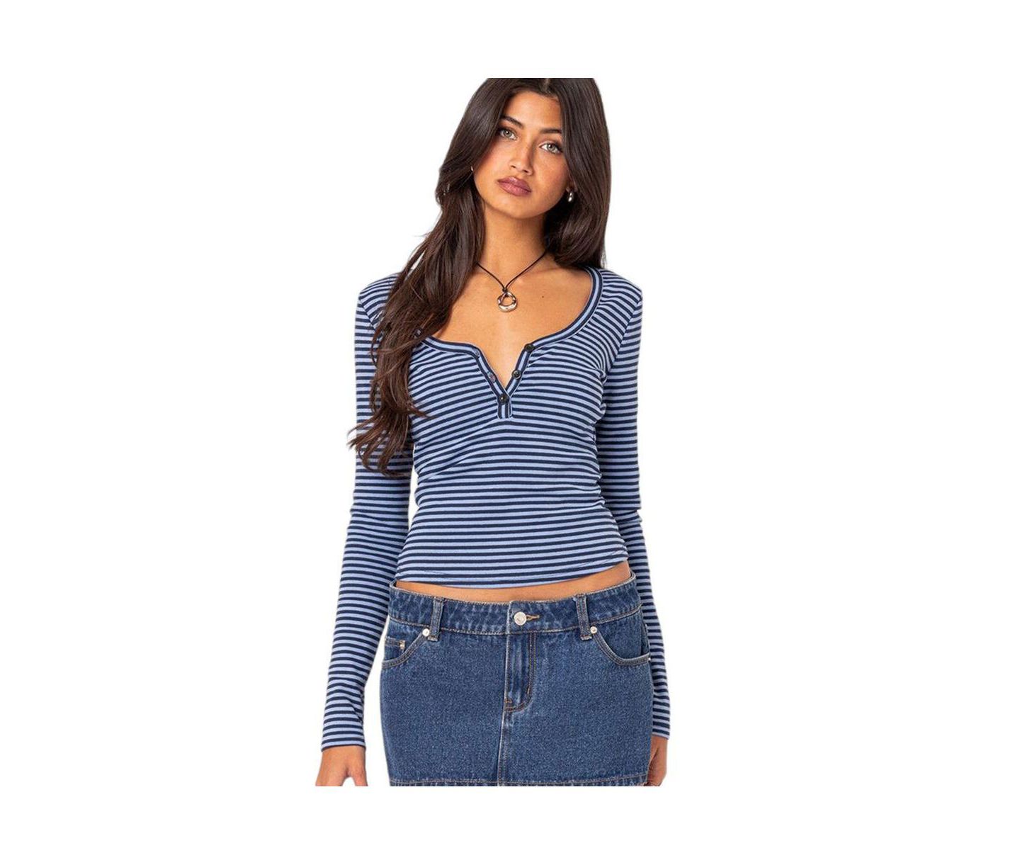 Женский топ Edikted Jocelyn Striped Top, цвет: Синий — фото 2