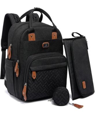 Dikaslon Diaper Bag Backpack with Portable Changing Pad, Pacifier Case and Stroller Straps - Black