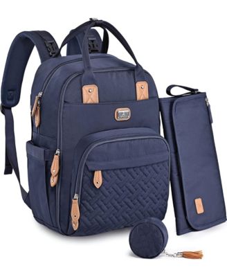 Dikaslon Diaper Bag Backpack with Portable Changing Pad, Pacifier Case and Stroller Straps - Navy blue