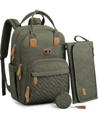 Dikaslon Diaper Bag Backpack with Portable Changing Pad, Pacifier Case and Stroller Straps - Army green