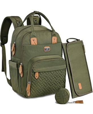 Dikaslon Diaper Bag Backpack with Portable Changing Pad, Pacifier Case and Stroller Straps - Green