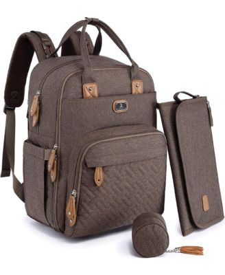 Dikaslon Diaper Bag Backpack with Portable Changing Pad, Pacifier Case and Stroller Straps - Brown