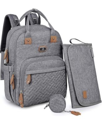 Dikaslon Diaper Bag Backpack with Portable Changing Pad, Pacifier Case and Stroller Straps - Grey