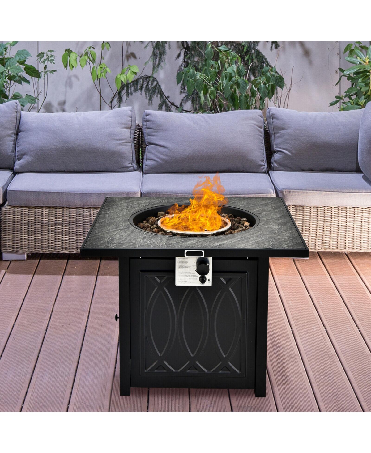 32 Inch Propane Fire Pit Table Square Tabletop with Lava Rocks Cover 50000 Btu-Black