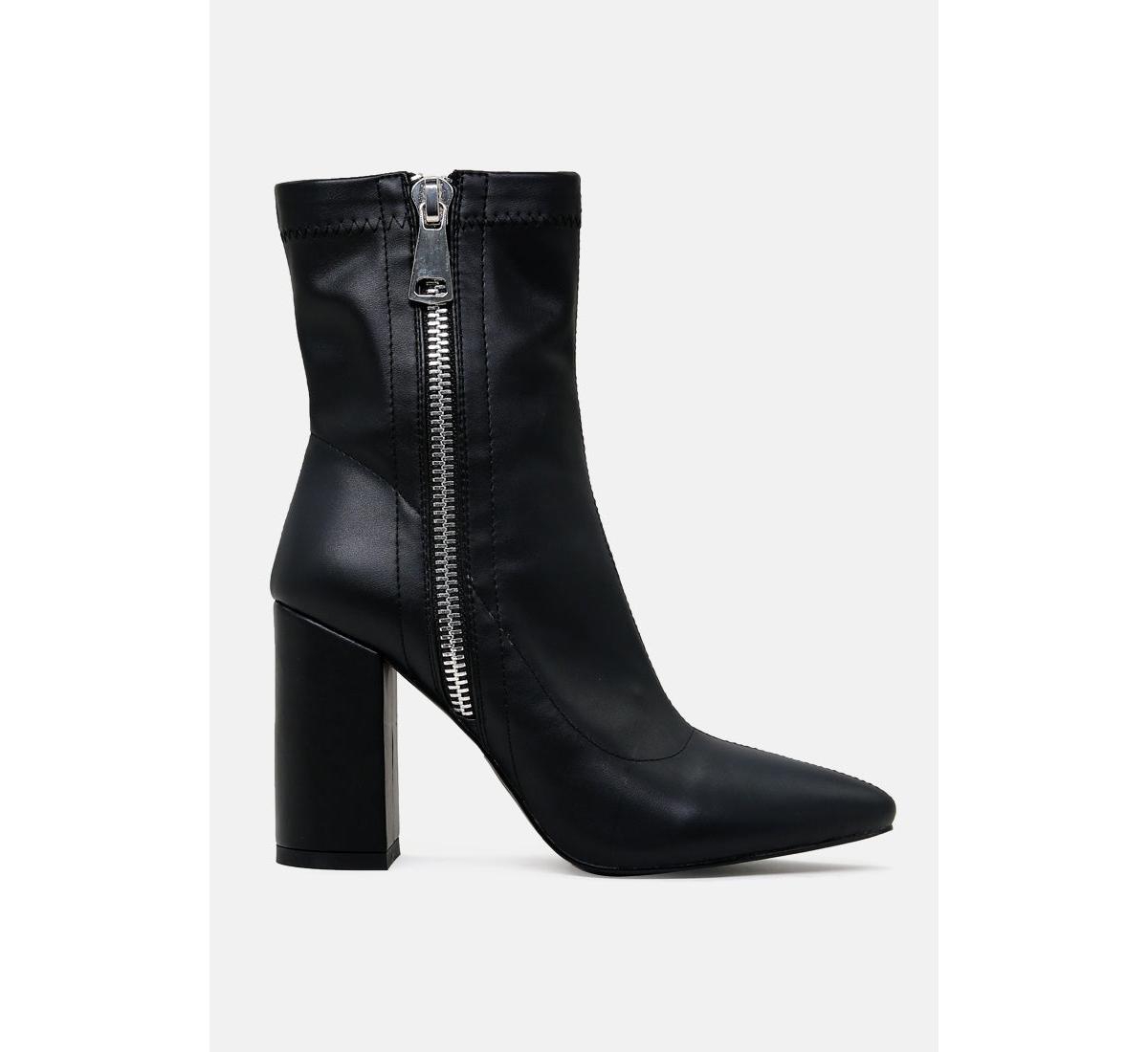 Valeria pointed toe high ankle boots with side zipper - Black