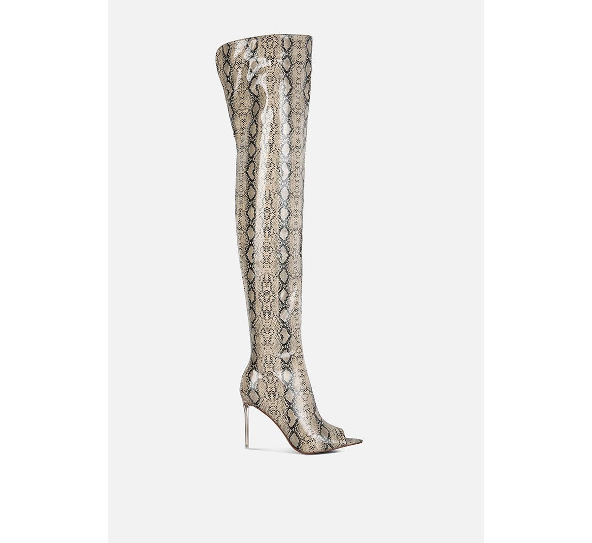 Women's High Drama Snake Print Stiletto Long Boots