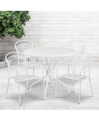 Commercial 35.25" Round Metal Garden Patio Table Set W/ 4 Round Back Chairs
