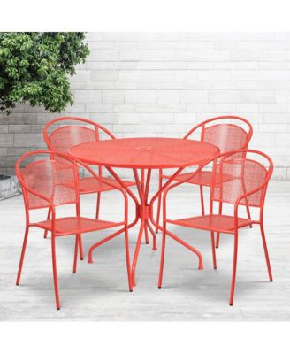 Commercial 35.25" Round Metal Garden Patio Table Set W/ 4 Round Back Chairs