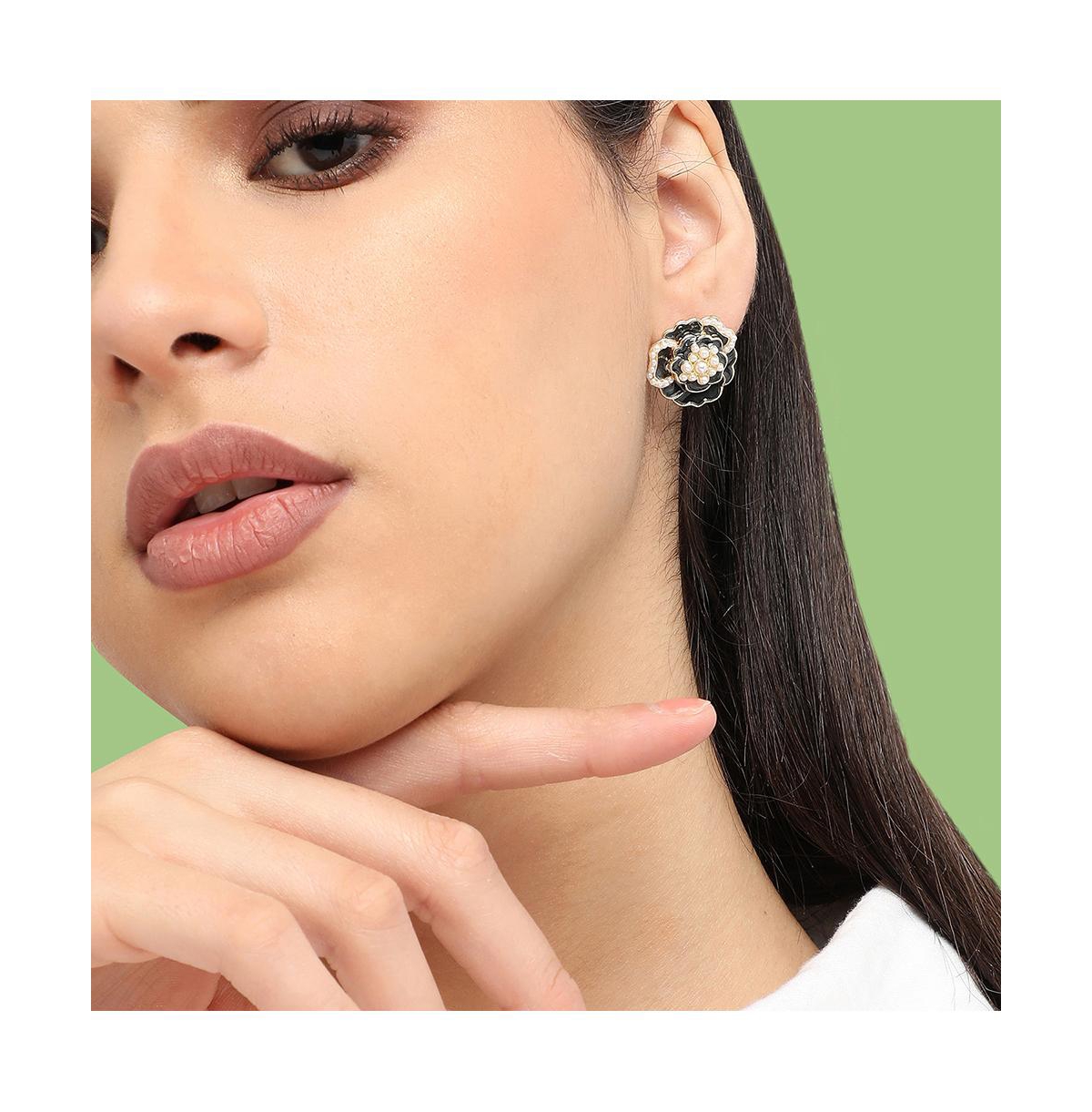 Shop Sohi Women's Rose Stud Earrings In Black