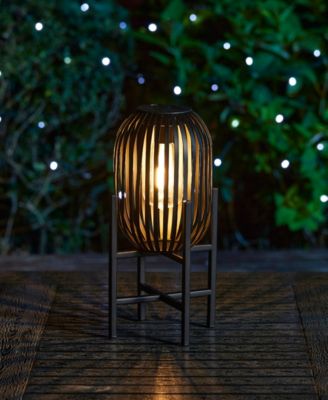 14.25" H Slim-Shaped Metal Stripes Solar Powered Edison Bulb Slim Outdoor Lantern with Stand