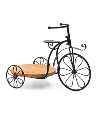 18" L Metal Tricycle Planter Stand with Natural Solid Wood Tray
