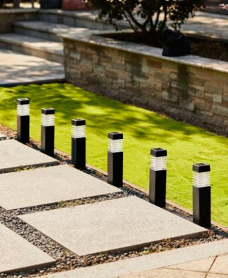 15.25" H Set of 6 Solar Powered Transparent Texture Lens Pathway Stake Light