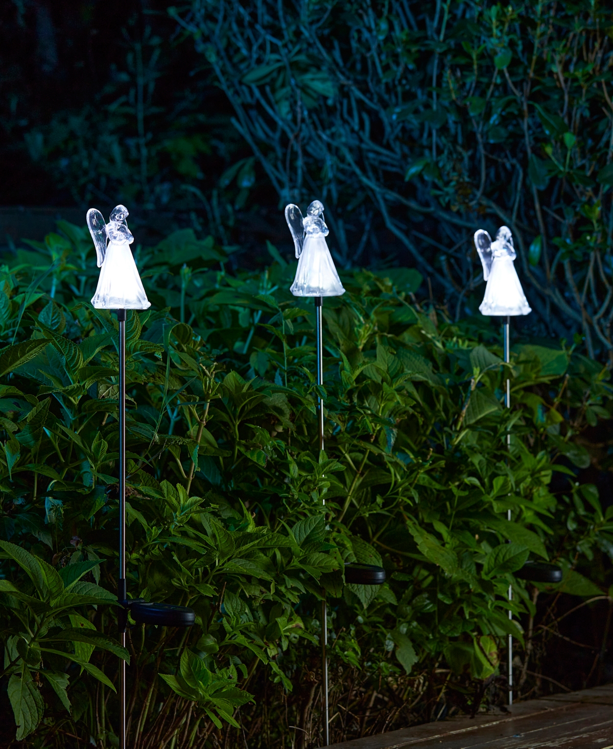 Glitzhome H Set of 3 Solar Powered Angel Stake Light with Stainless Steel Pole