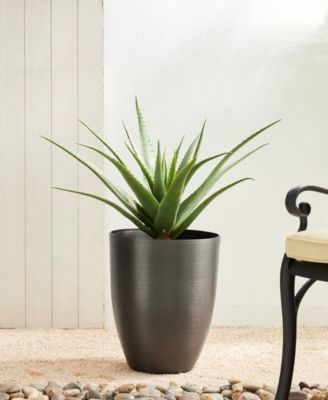 16.75" H Set of 2 Black  Resin and Stone Faux Brushed Steel Texture Tall Planter