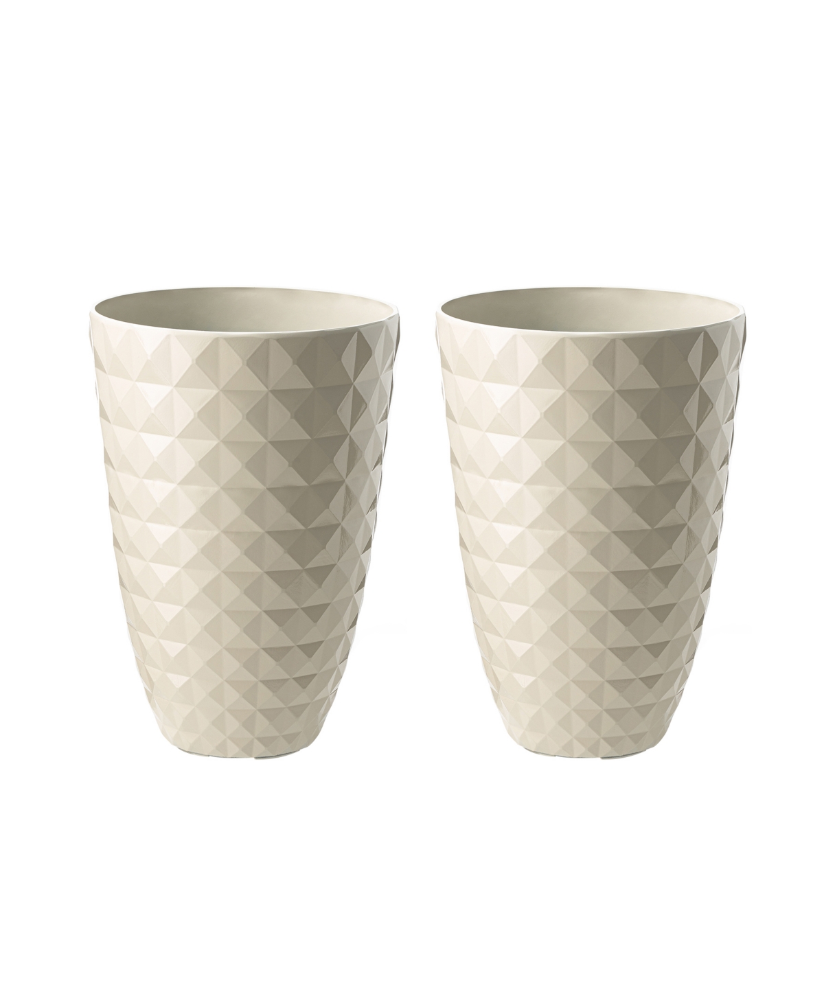 19.75" H Oversized Set of 2 Pe and Stone Faux Ceramic Diamond Textured White Tall Planter - White
