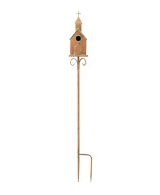 53"H Farmhouse Faux Copper Distressed Metal Church Outdoor Decorative Garden Birdhouse with Stake