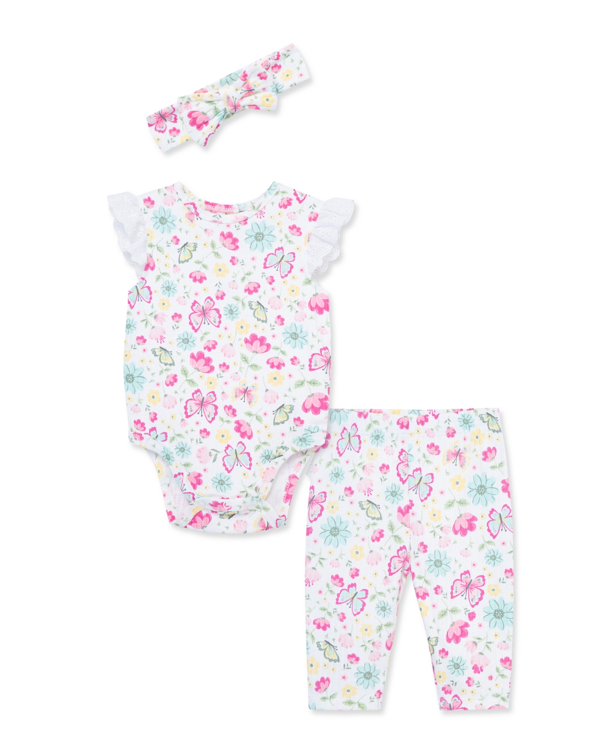 Shop Little Me Baby Girls Garden Bodysuit Pant Set With Headband In Floral