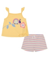 Kids Headquarters Toddler Girls Tie-Front Tank Top Multi Stripe Drop-Needle Shorts Set - Yellow, Multi