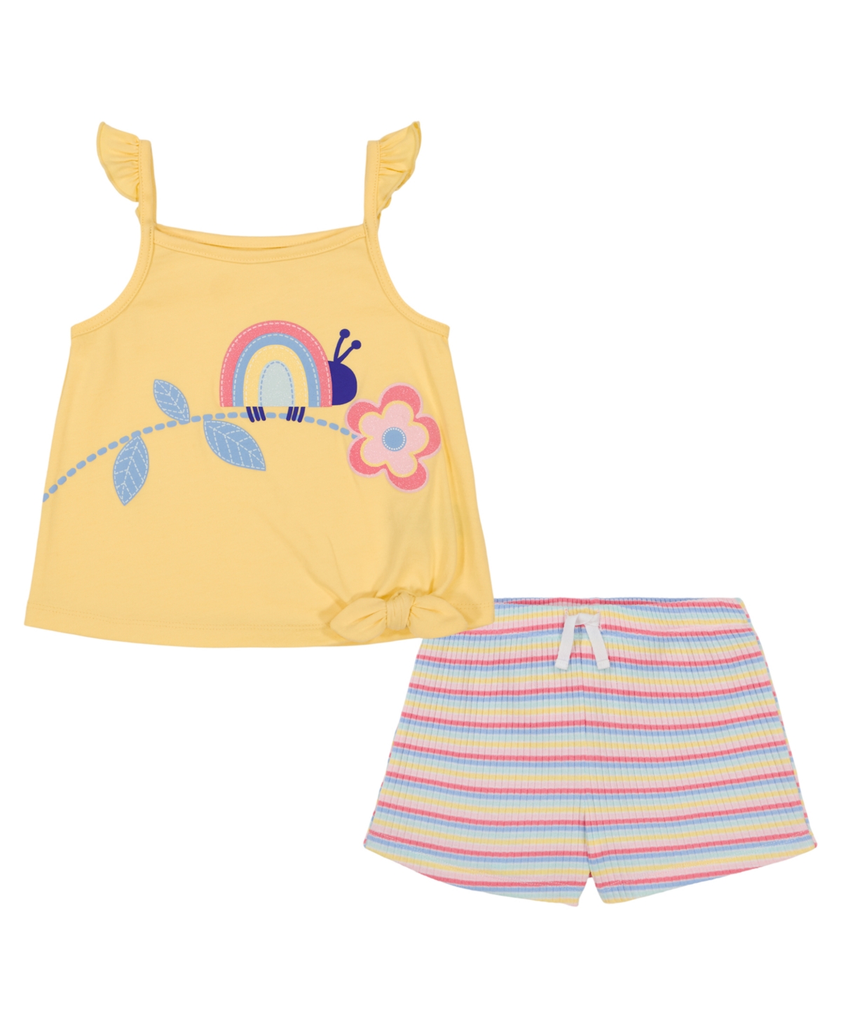 Kids Headquarters Babies' Toddler Girls Tie-front Tank Top Multi Stripe Drop-needle Shorts Set In Yellow,multi