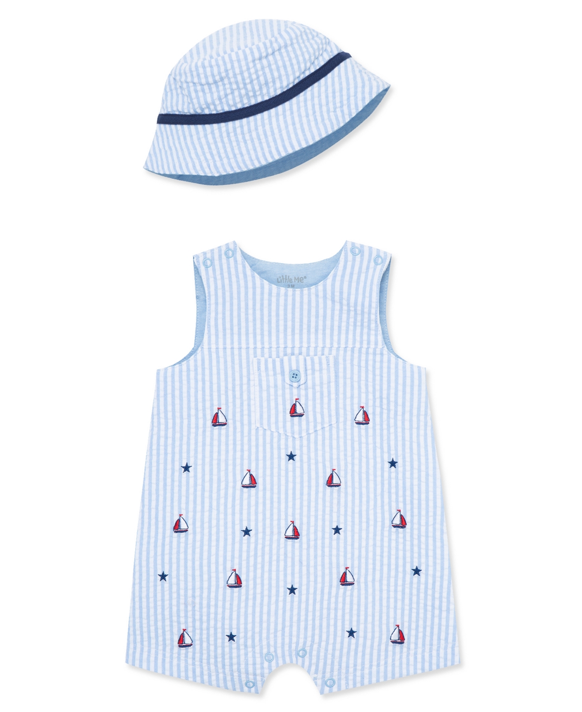 Shop Little Me Baby Boys Sailboat Sunsuit With Hat In Blue