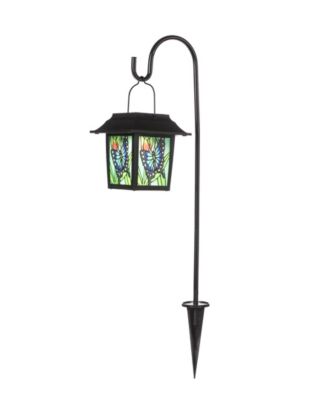 30" H Set of 2 Solar Powered Butterfly Scene Pattern Garden Lamp or Pathway Light with Ground Stake