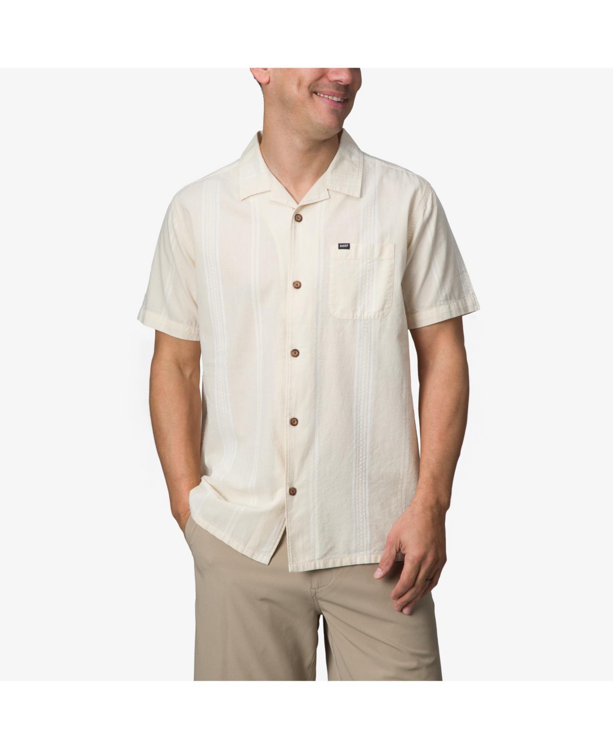 Reef Men's Lemmy Short Sleeve Woven Shirt In Almond Milk