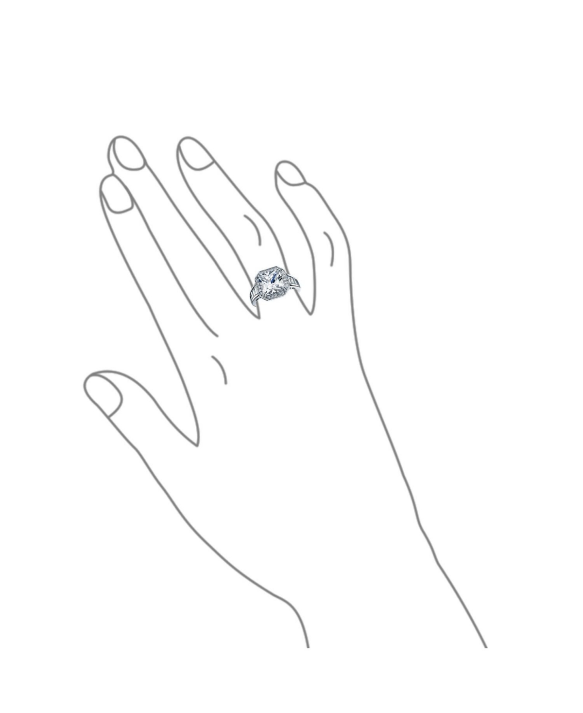 Bling Jewelry Art Deco Style 5CT Cz Side Baguette Stones Halo Square Solitaire Princess Cut Promise Ring For Women Sterling Silver