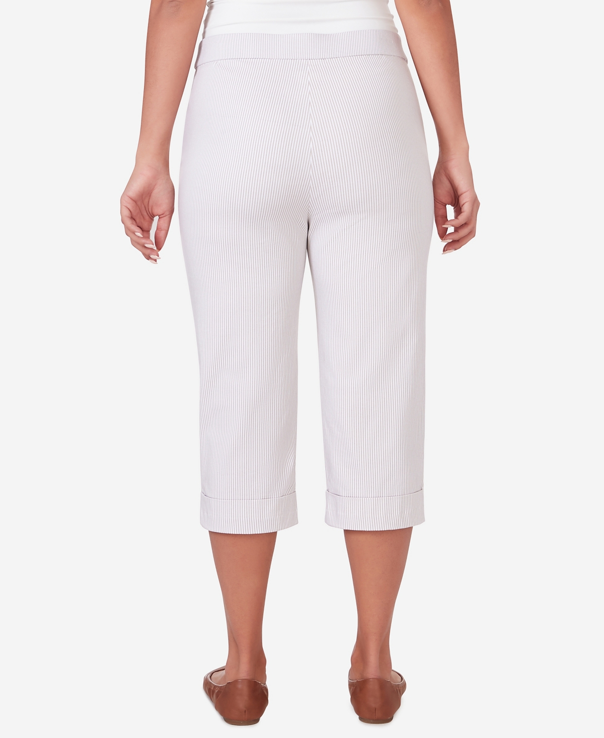 Alfred Dunner Women's Garden Party Stripe Clam Digger Capri Pants with Cuffed Hem