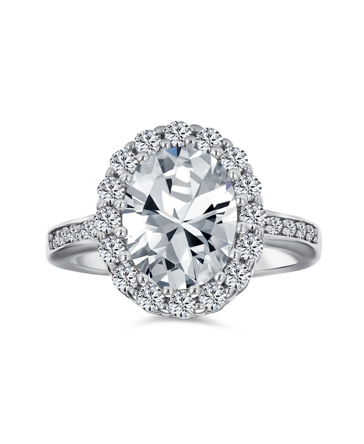 Bling Jewelry Cubic Zirconia Cz 4CT Oval Pave Halo Promise Ring For Women Sterling- Silver