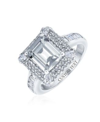 Classic 4CTW Cubic Zirconia Rectangle Halo CZ Emerald Cut Promise Ring Sterling Silver Pave Band Ring