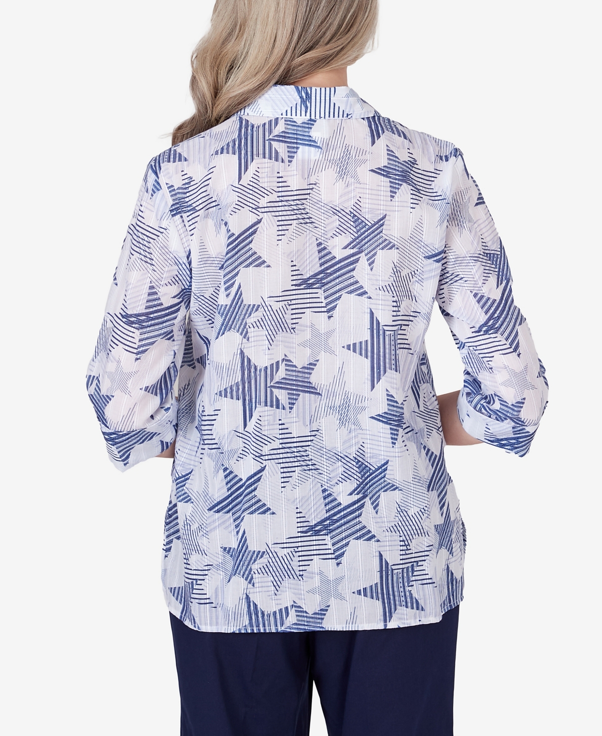 Alfred Dunner Women's All American Stars and Stripe Button Down Blouse Top