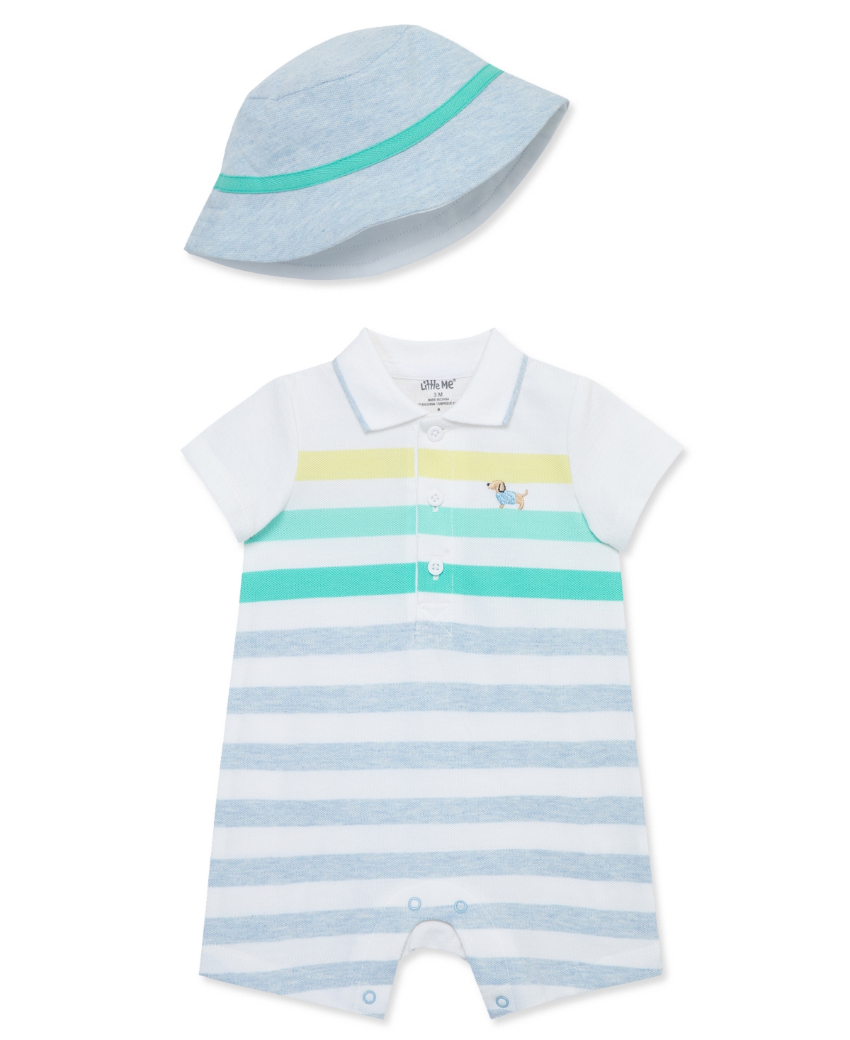 Shop Little Me Baby Boys Striped Romper With Hat In White,blue