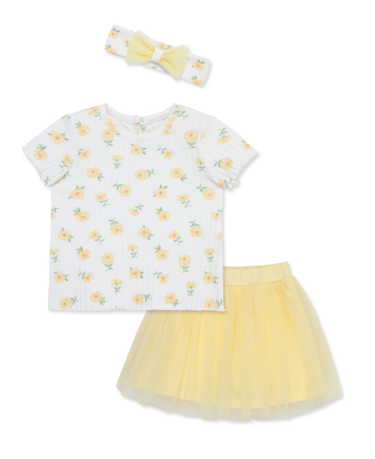 Shop Little Me Baby Girls Daisy Fashion Skort Set With Headband In Yellow