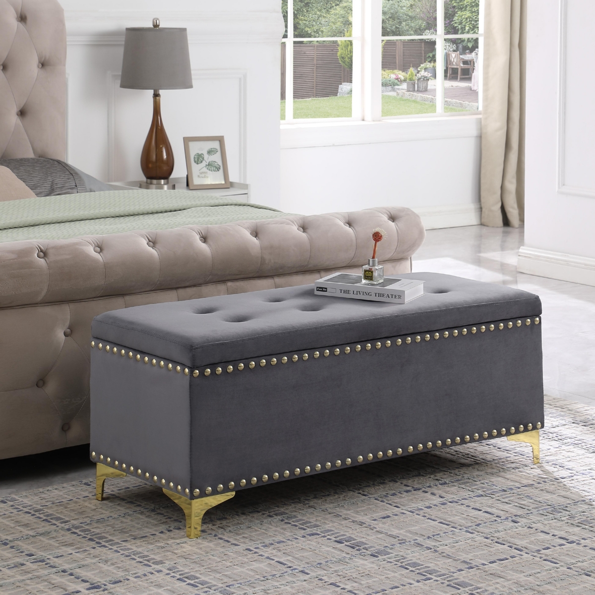 Streamdale Velvet Benches with Gold Legs, 2-in-1 for Living Room