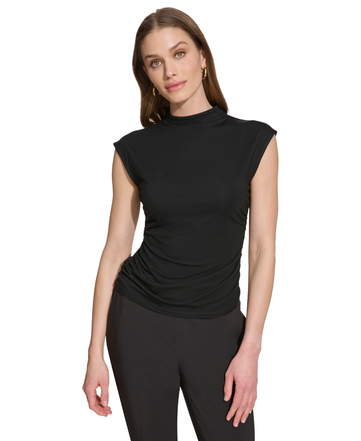 DKNY WOMEN'S MOCK-NECK SLEEVELESS KNIT TOP, REGULAR & PETITE 