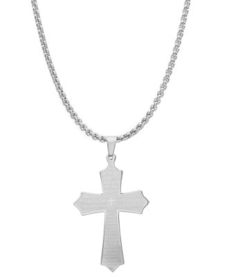 STEELTIME - Men's Black Ion-Plated Our Father Lord's Prayer Cross Pendant