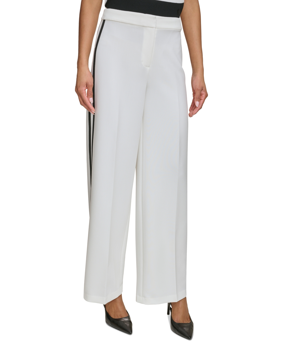 Shop Karl Lagerfeld Women's Side-striped Wide-leg Pants In Soft White