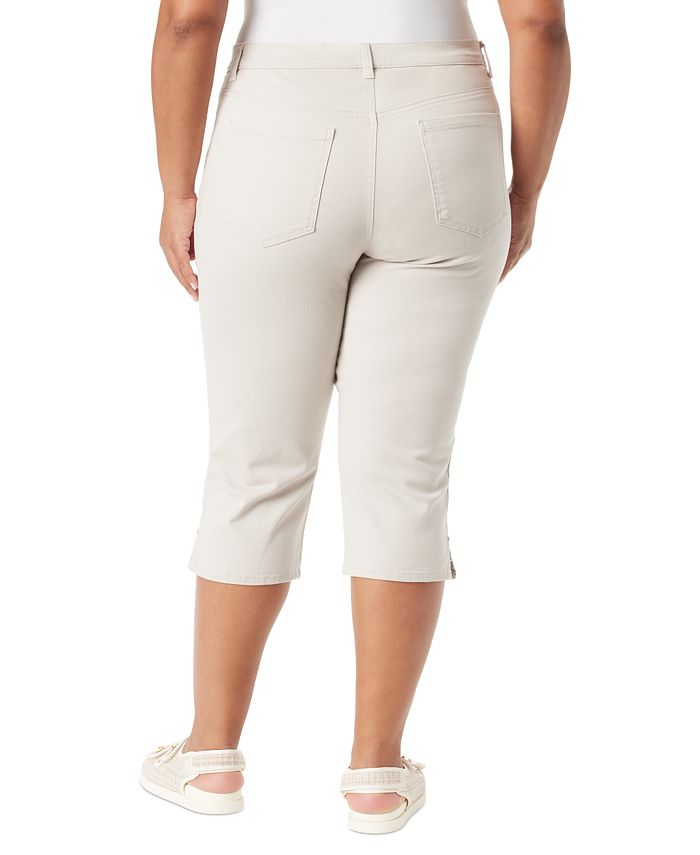Gloria Vanderbilt Plus Amanda Solid Button Hem Shorts - Women's 24W Beige Bermuda Shorts, 10 Inch Inseam - View #12