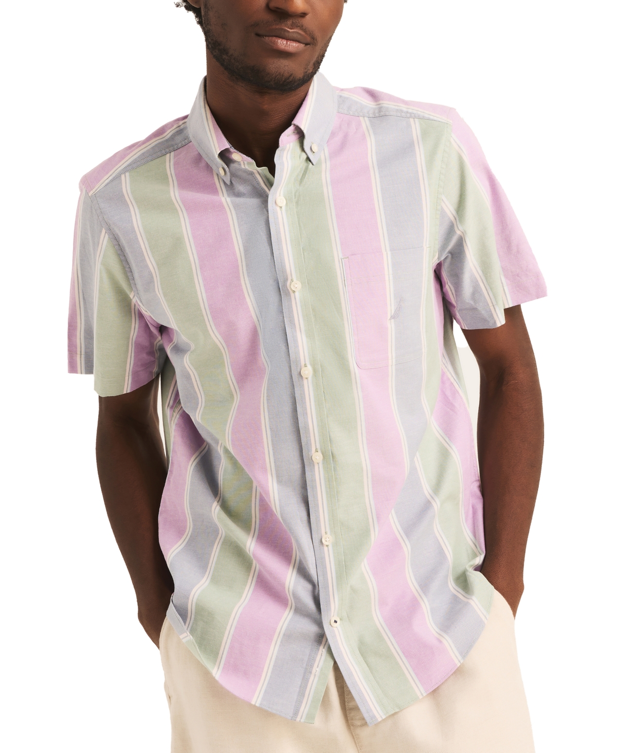 Nautica Men's Classic-fit Striped Short-sleeve Oxford Shirt In Dewberry