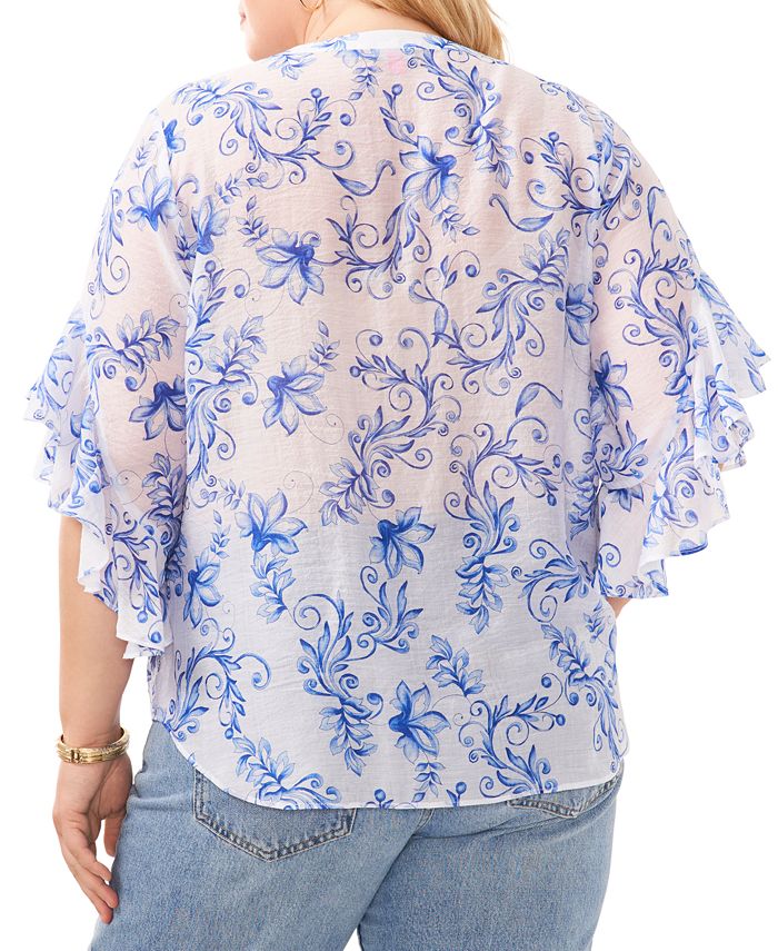 Vince Camuto Women's Floral Print Flutter Sleeve Blouse Pink Size 3X main image 1