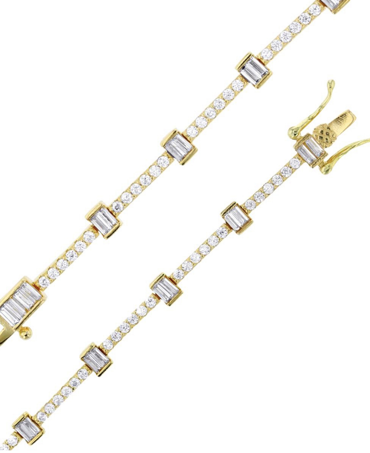 Macy's Cubic Zirconia Round & Baguette Tennis Bracelet In 14k Gold-plated Sterling Silver In Gold